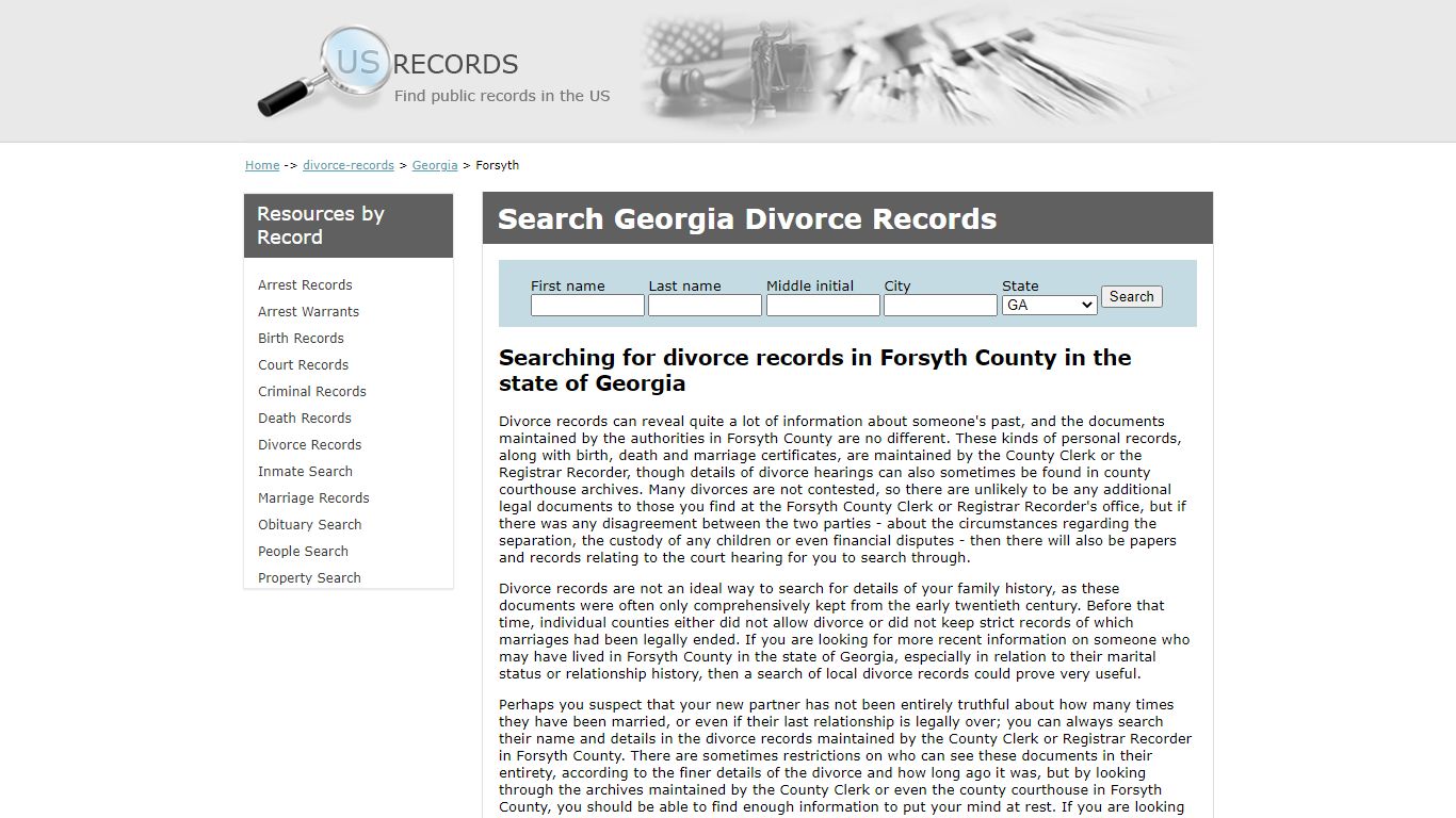 Search Divorce Records Forsyth Georgia | US Records